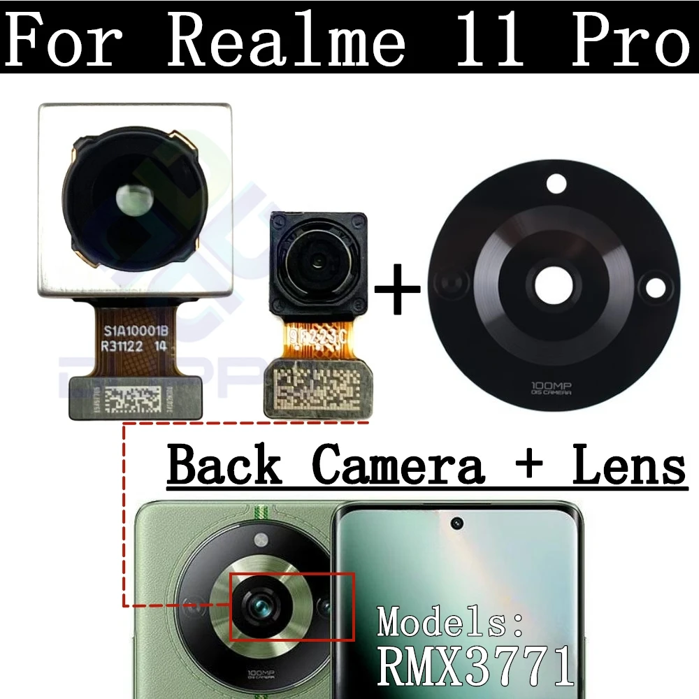 Front Rear Backside Camera Module Flex Cable For Realme 11 Pro RMX3771 Frontal Selfie Wide Back Facing Main Camera Lens Glass