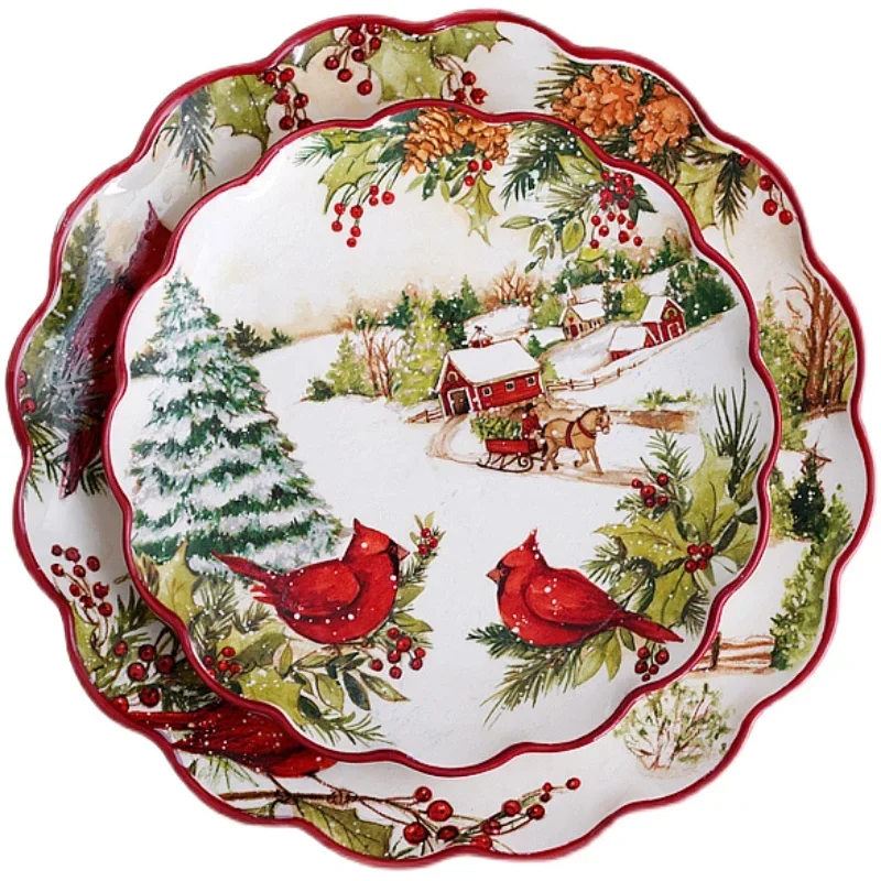 Christmas CeramicTableware Set High Grade Underglaze Colored Western Dining Plate Festival Dinner Party Cutlery Decorative Plate