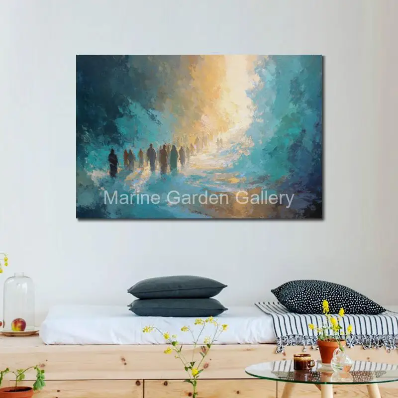 Moses Parting the Red Sea Biblical Exodus Judaica Oil Painting Wall Art Hand Painted Jewish Canvas Modern Dining Room Decor Gift