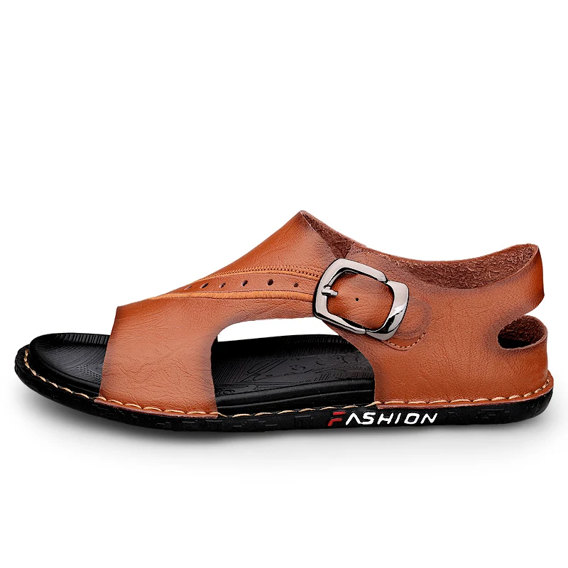 Sandalias romanas de piel auténtica para hombre, calzado suave y transpirable, para playa y exteriores, talla grande 38-45