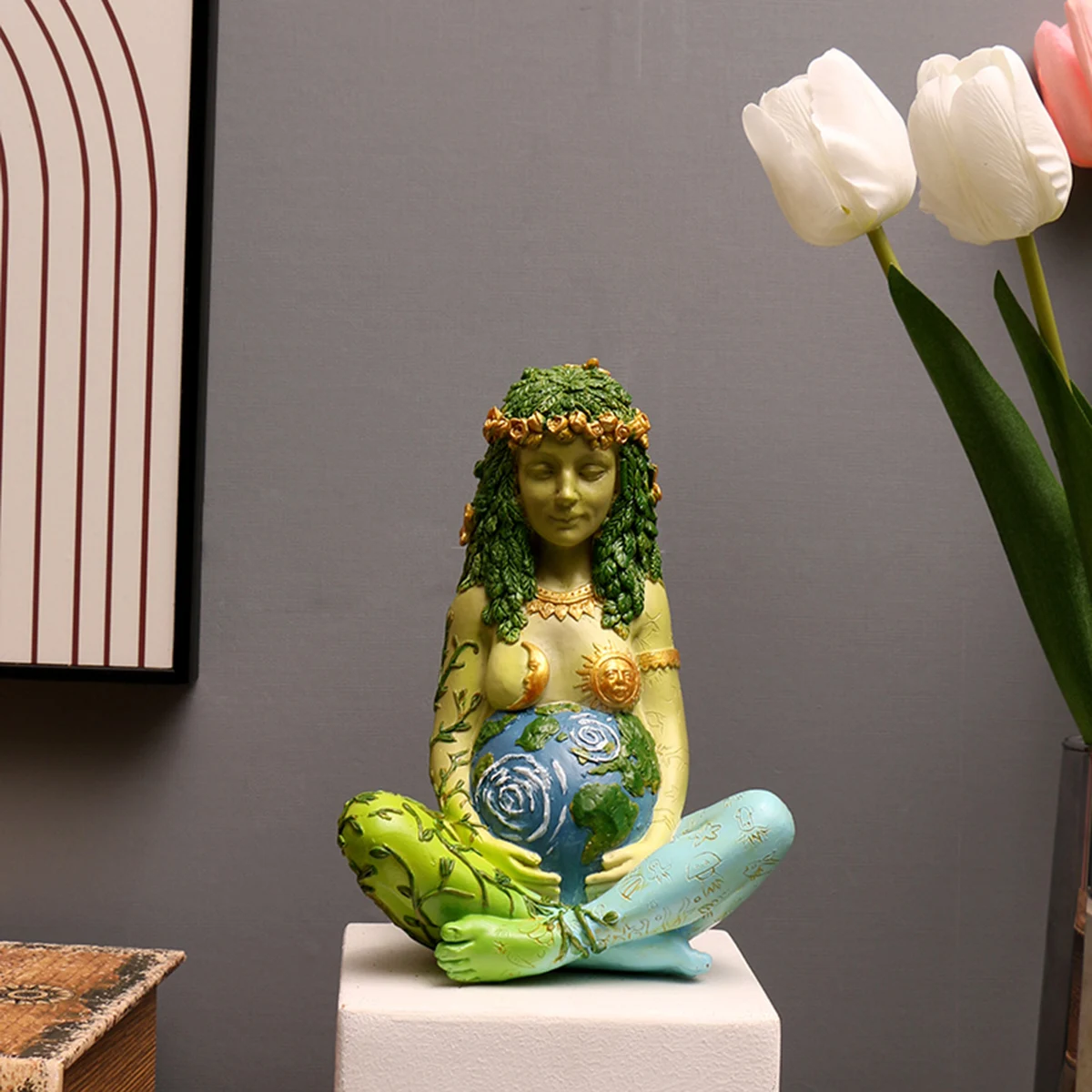 1pc Vibrant Millennium Gaia Green Earth Goddess of Nature Statue - Colorful Cartoon Decor for Indoor Spaces - ABS Material, Vari