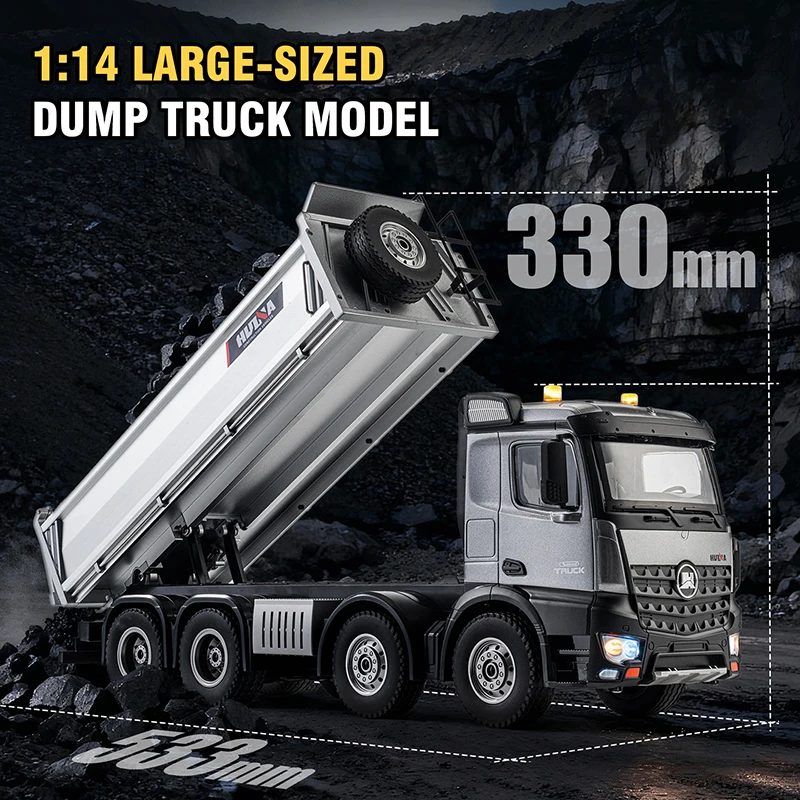 

1/14 Huina RC 13CH Dump Truck With Lights Full-scale 8-Wheel Heavy-duty Remote Control Engineering Vehicle Kids Toys Boy Gifts