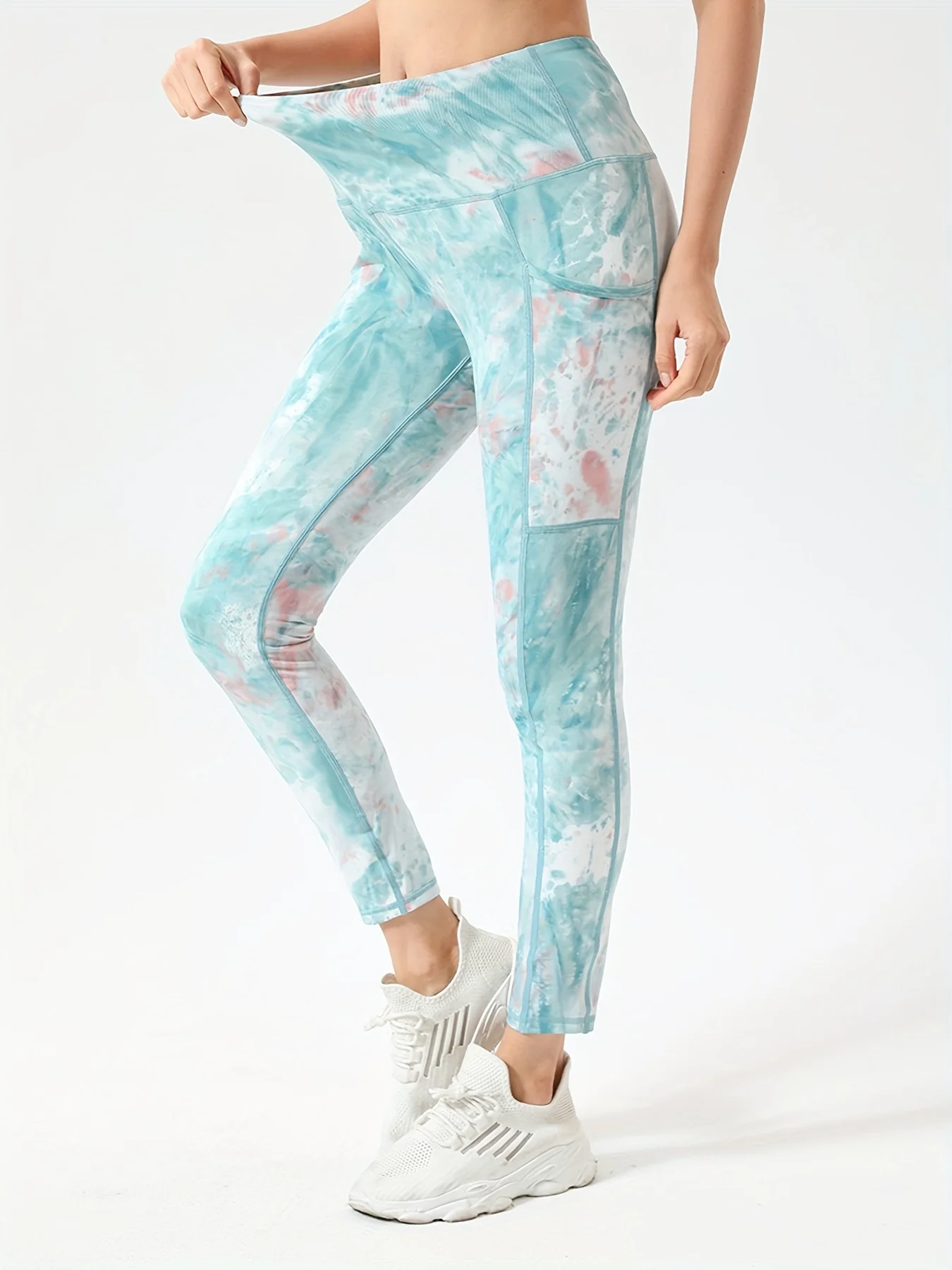 سراويل يوجا على شكل الورك الخوخي مصبوغة بربطة عنق عالية الخصر للتحكم في البطن سراويل لياقة بدنية للسيدات لباس ضيق للجري