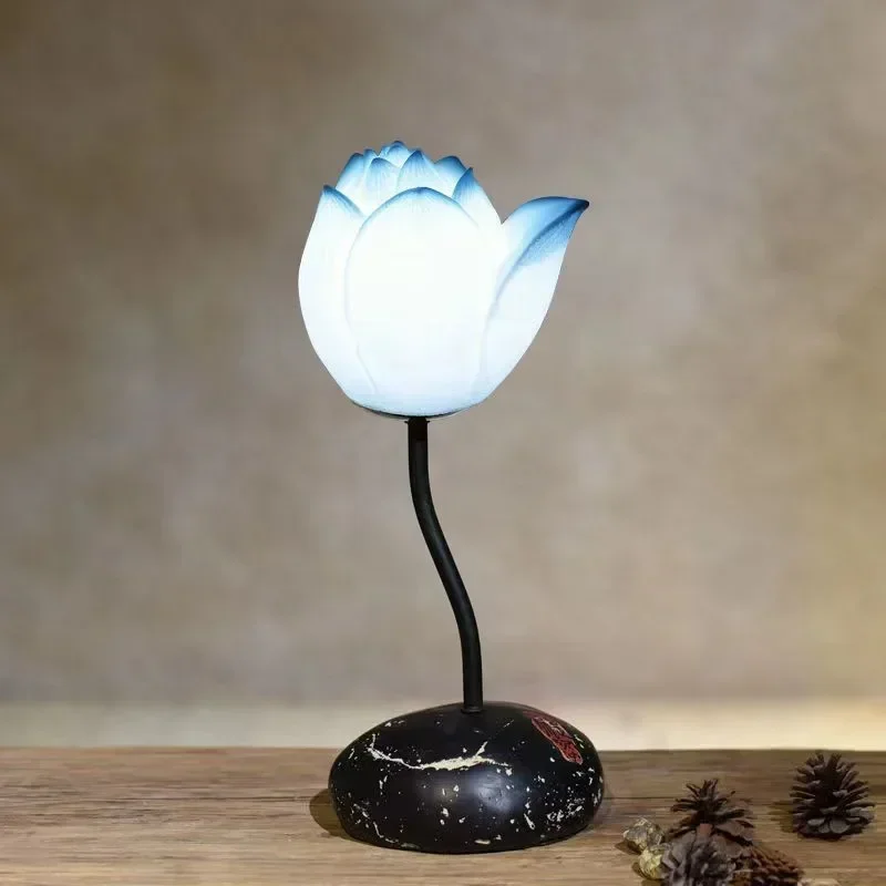 DORIAN Contemporary Lotus Table Lamp Chinese Style  Living Room Bedroom  Tea Room Study Art Decorative Light