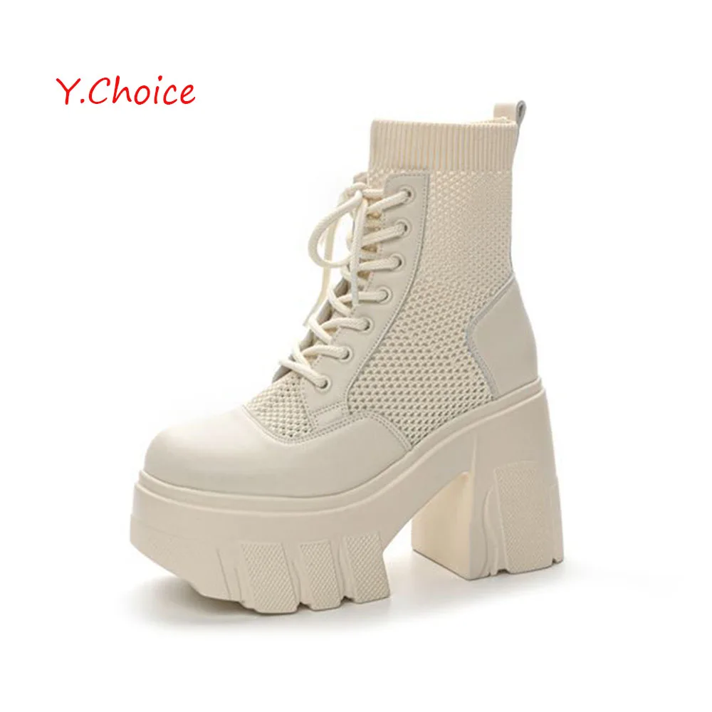 Y.Choice Women Fashion 2025 Spring Boots Super High Heels Platform Solid Shoes Thick Bottom Ventilate For Women Knight Boots