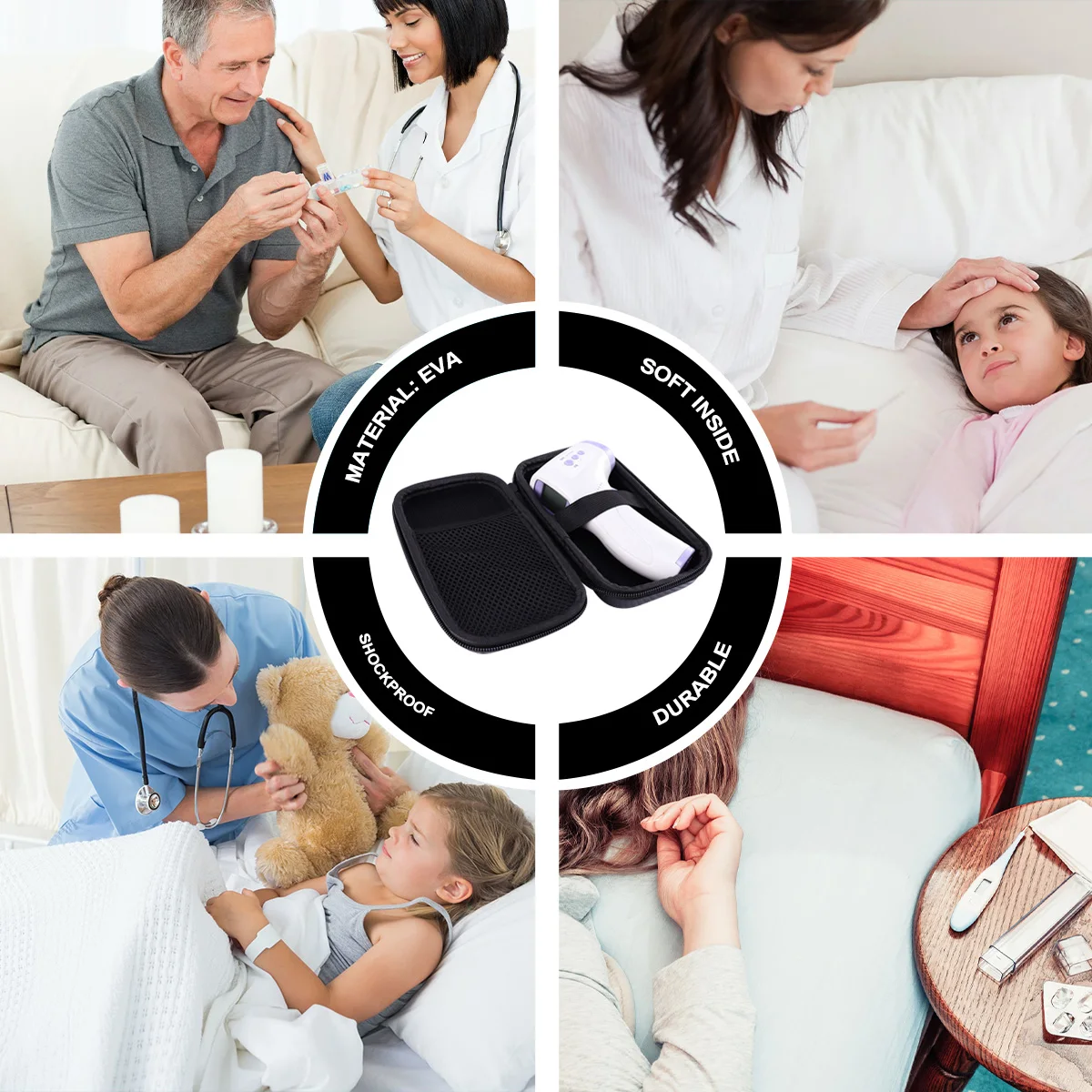 

Portable Forehead Thermometer Bag Shockproof EVA Case Durable Protector For Safe Storage
