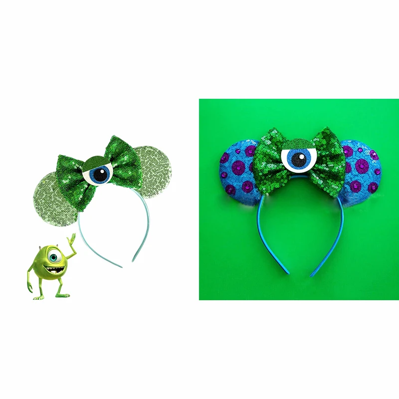 Disney Cartoon Ears Hair Bands For Girl Monsters University Hair Accessories Kid Sequins Bow Mike Headbands Fall Winter Hairband