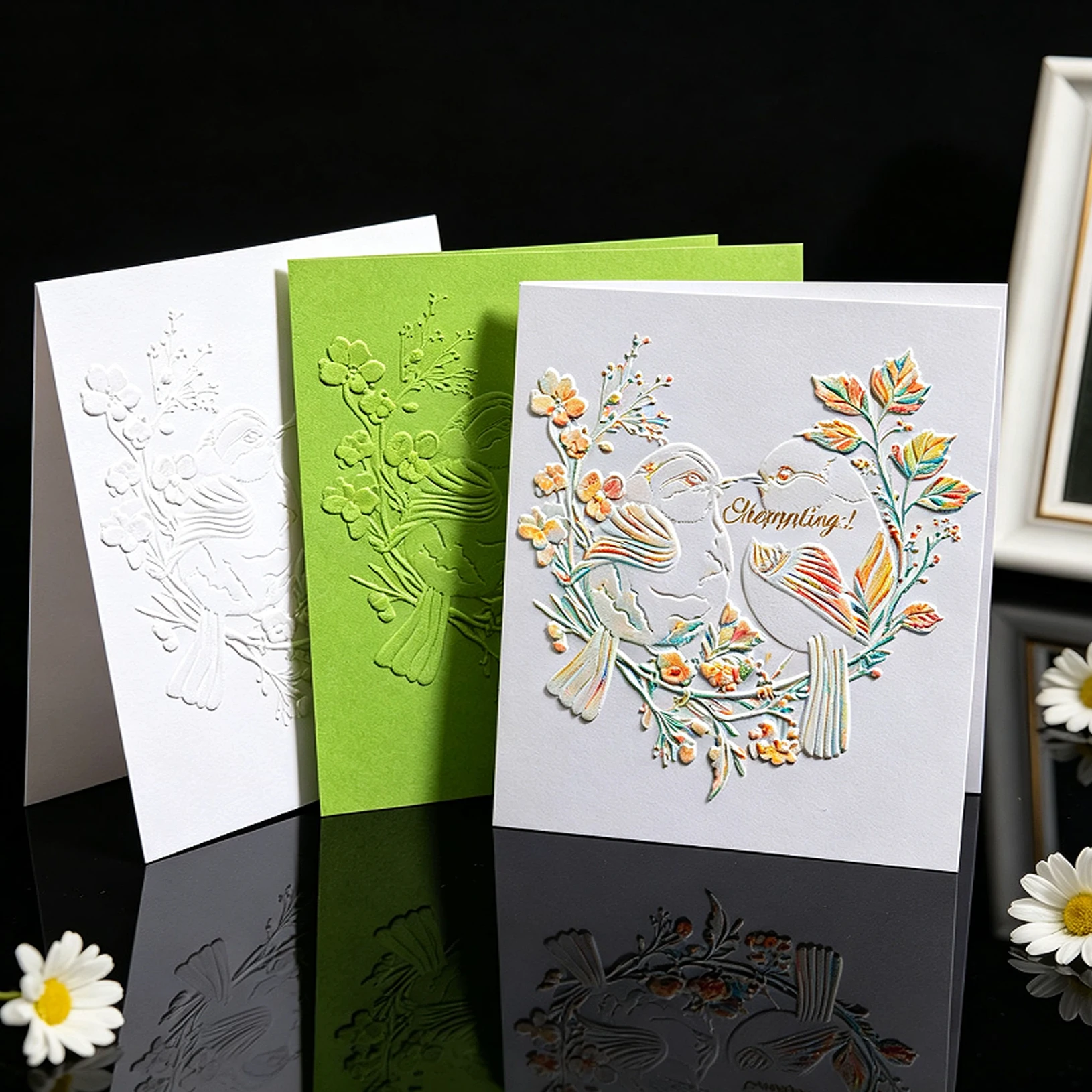 Forest Double Sparrow Embossed Template Handmade Card Concave and Convex Texture DIY Decorative Mold Paper Art Bookkeeping Tool