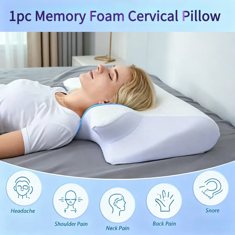 

Ортопедическая подушка из пены с эффектом памяти для шеи, 2-в-1, эргономичная контурная подушка для снятия боли в шее, контурная подушка для поддержки шеи