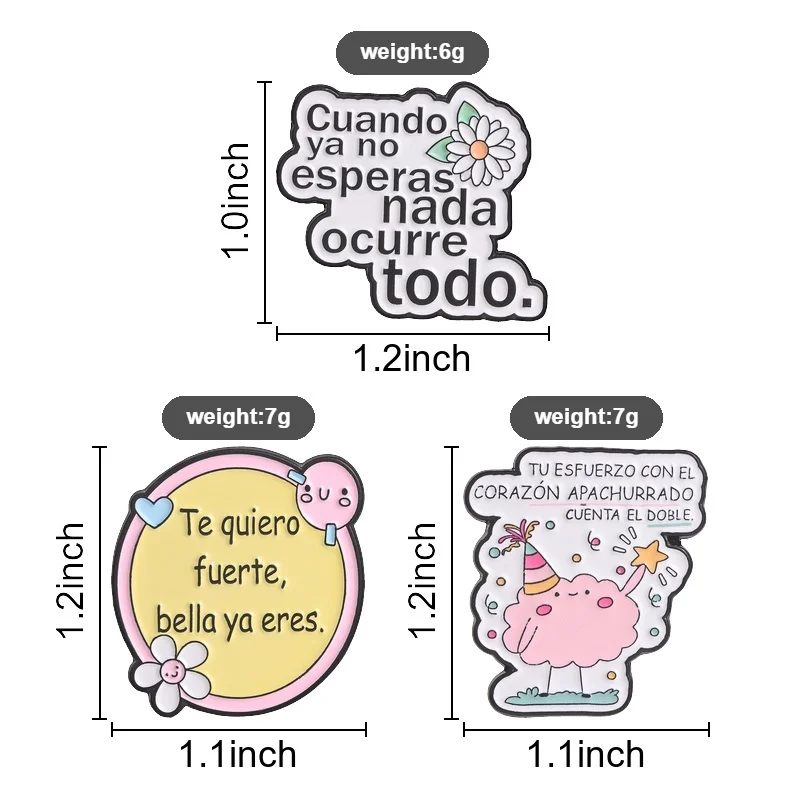 Creative Healing Spanish Encouragement Quote Enamel Pin,Gentle Self-Acceptance Quote Badge,Fashion Accessory,Gift for Friends