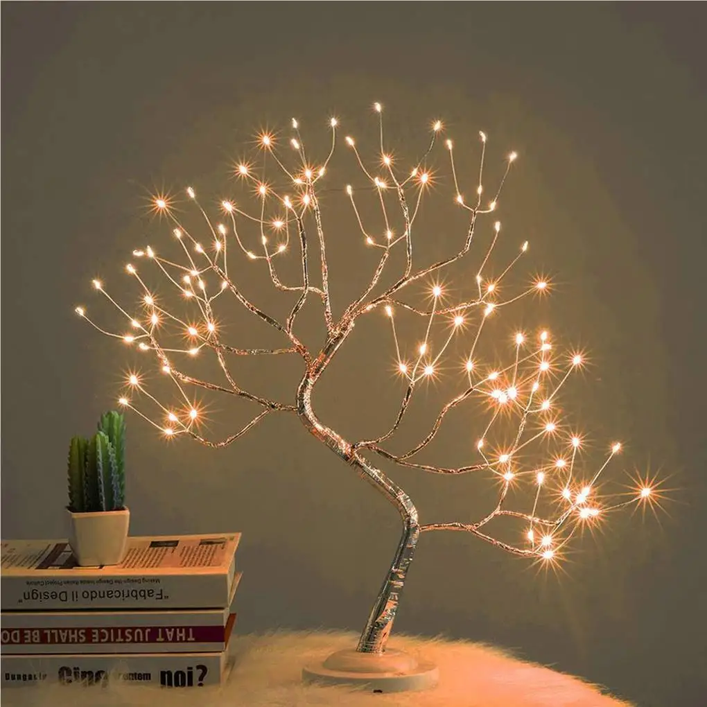 LED Table Lamp Tree Copper Wire USB Powered Bedroom Study Decorative Deack Lamp Creative Lighting Indoor Night Lamp