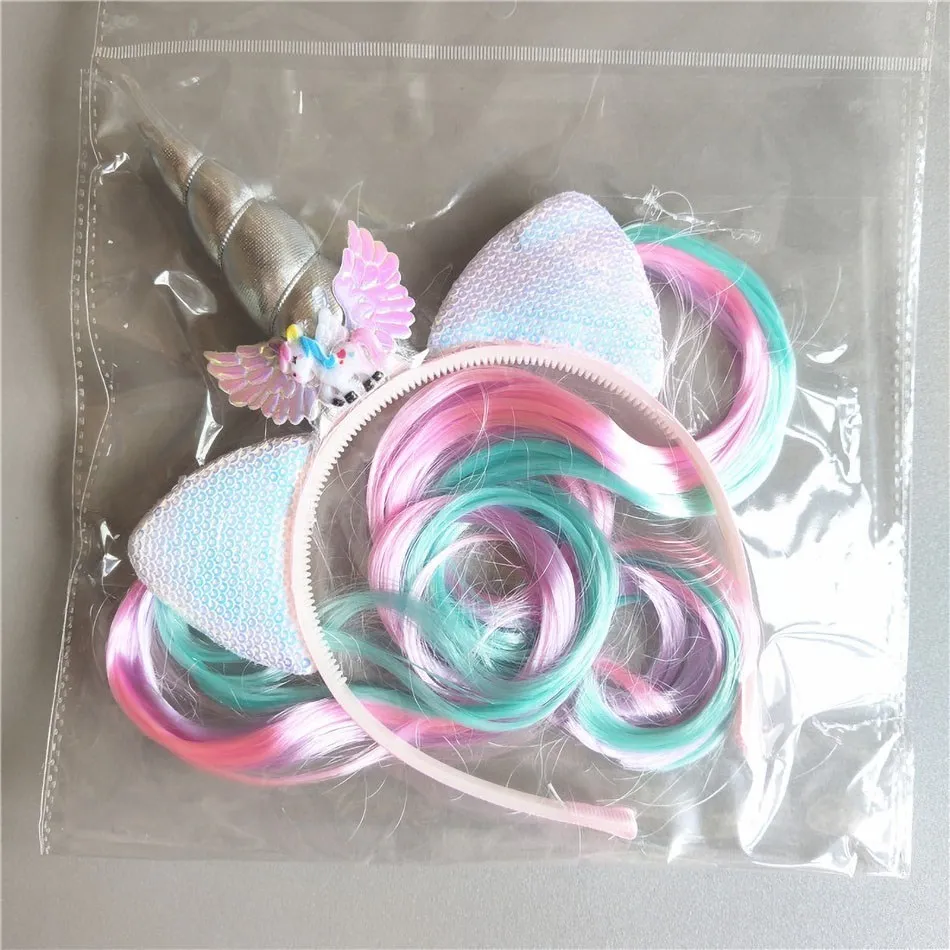 Girl Headband Kids Candy Color Sparkle Sequins Unicorn Braid Children Christmas Rainbow Hair Accessories Baby Birthday Hair Band