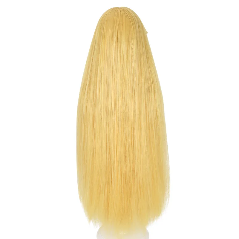 Peruka do cosplayu Star Butterfly z realistyczną skórą głowy, długa, prosta, żółta peruka do cosplayu