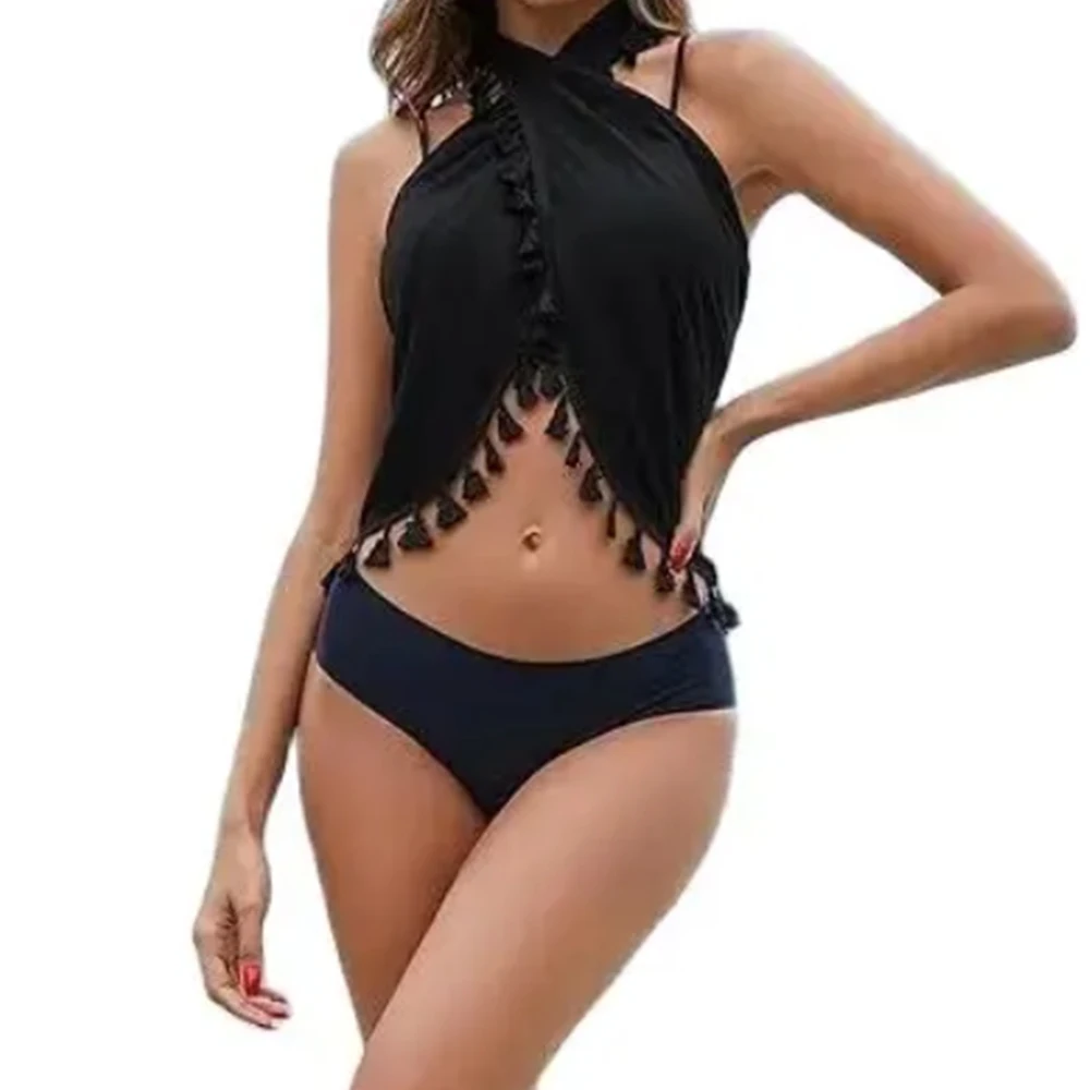 2024 Women's Sarong Coverups Sexy Short Bathing Suit Chiffon Wrap Skirt Beach Swimsuit Cover Ups with Tassels Swimwear