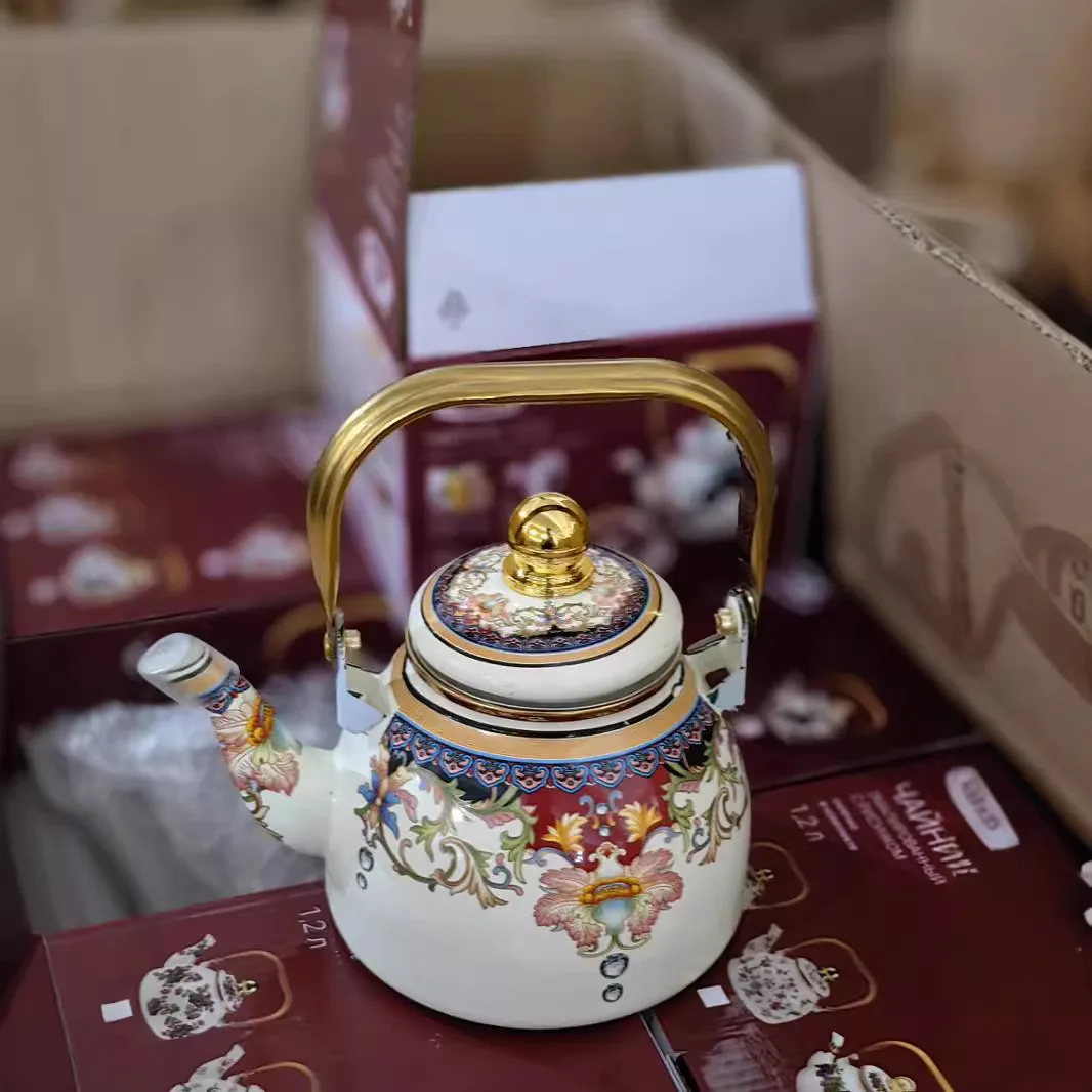 1.2L Enamel Tea Kettle Vintage Enamel Boiling Kettle Boiling Tea Coffee Milk Water Kettle