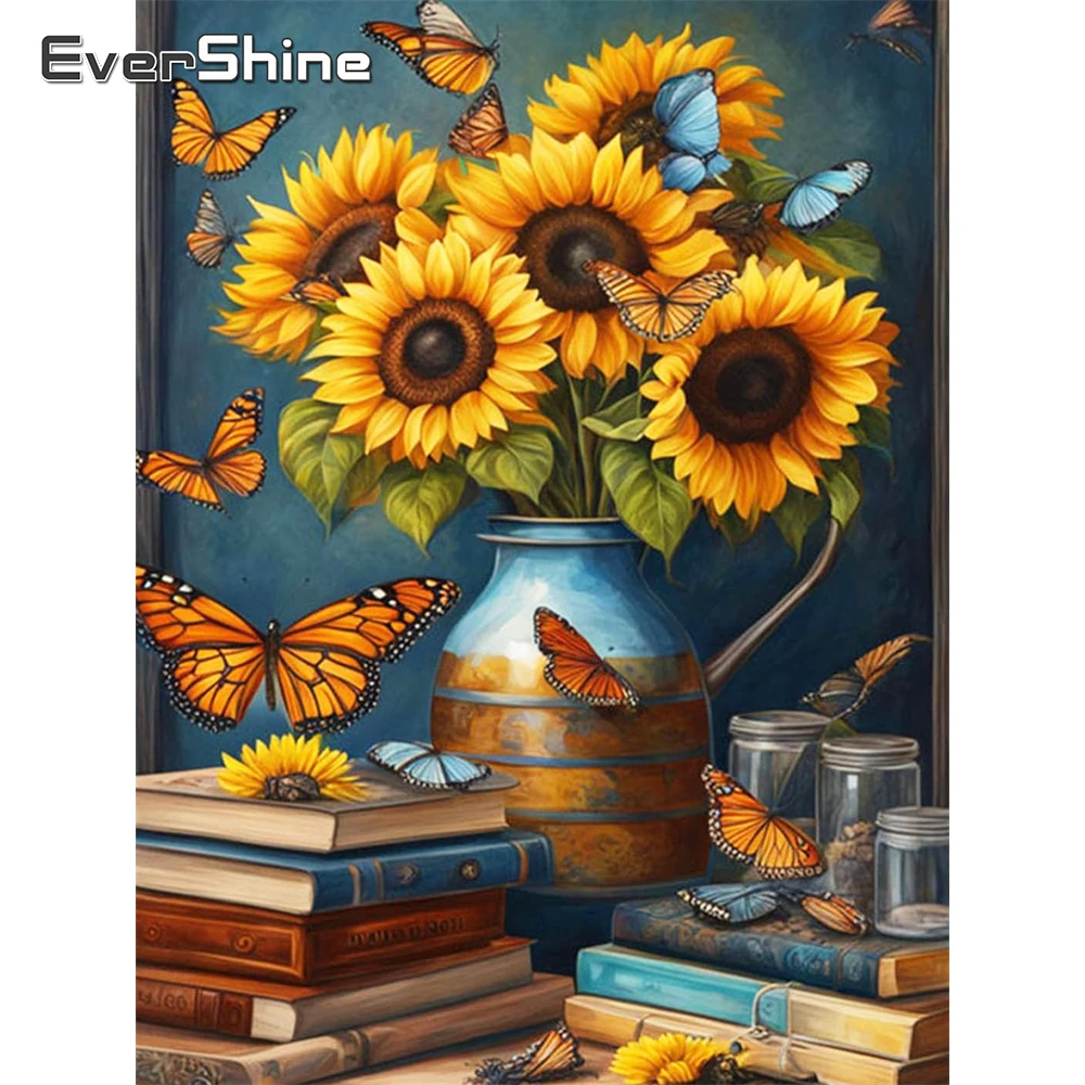 Evershine Sonnenblumen-Diamant-Malerei-Vase, geeignet für Anfänger, Diamant-Mosaik, Blume, DIY-Stickerei, Schmetterling, handgefertigt, Hobby