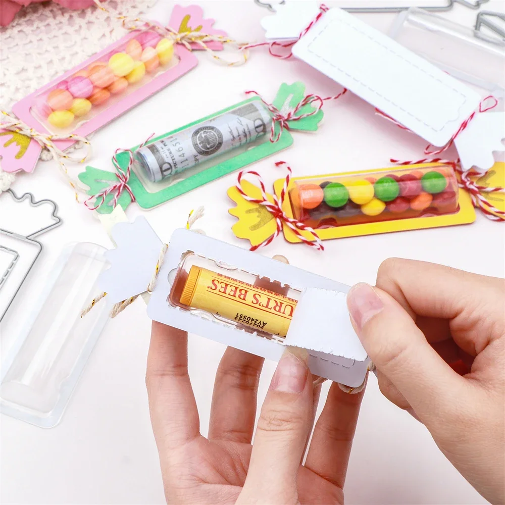 20pcs/Pack Plastic Clear Rectangle 3D Domes and Tag Candy Die Self-Adhesive Lip Balm Pouches Money Holder for DIY Craft GiftCard