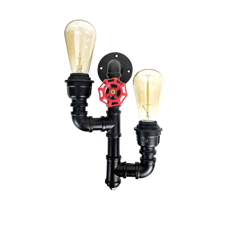 

American Style Double Head Personalized Bedside Wall Lamp Single Head Retro Industrial Water Pipe Decora Iron Wall Sconces
