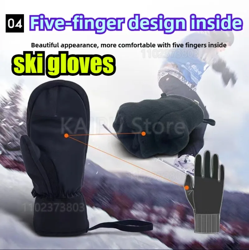 

Snowboard gloves women's built-in wrist guards touch screen winter outdoor riding waterproof warm stuffed gloves