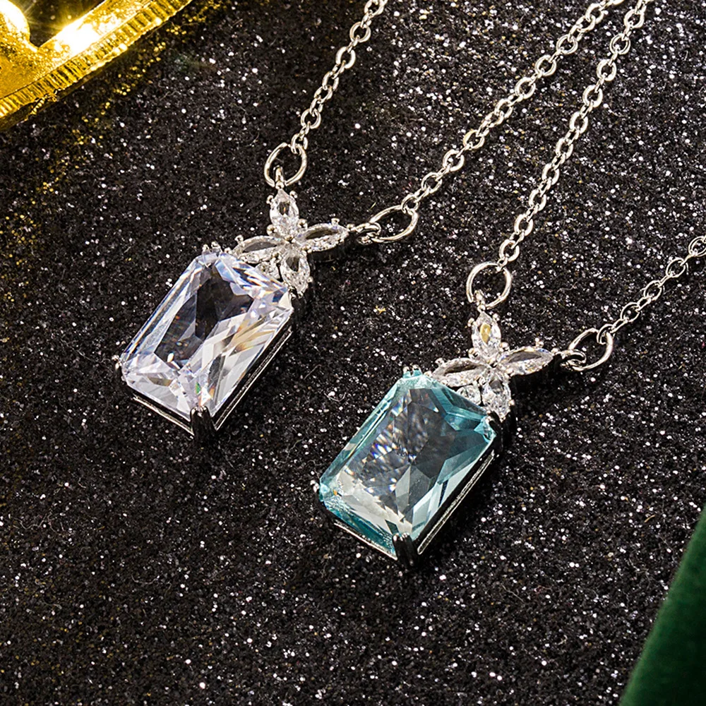 

925 Sterling Silver Necklace Square Zircon Pendant Necklace Women Fashion Simple Birthday Party Wedding Anniversary Jewelry Gift
