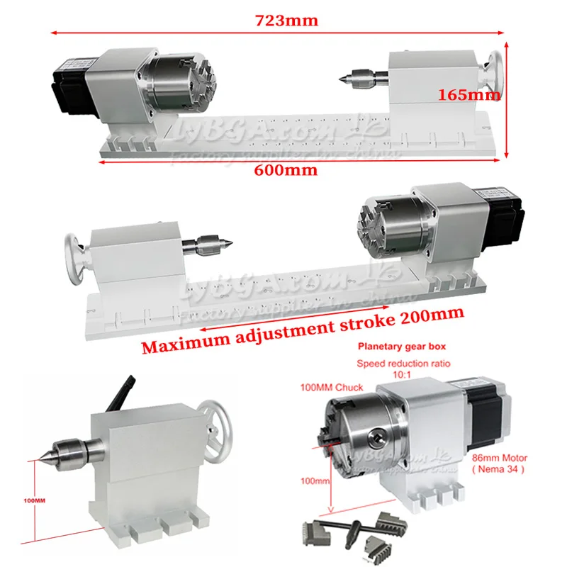 LY H90-10-100 Planetary Reducer 4th Axis 3-Jaw Chuck 115MM Center Height Indexing Head 100MM Suitable for CNC Engraving Machine