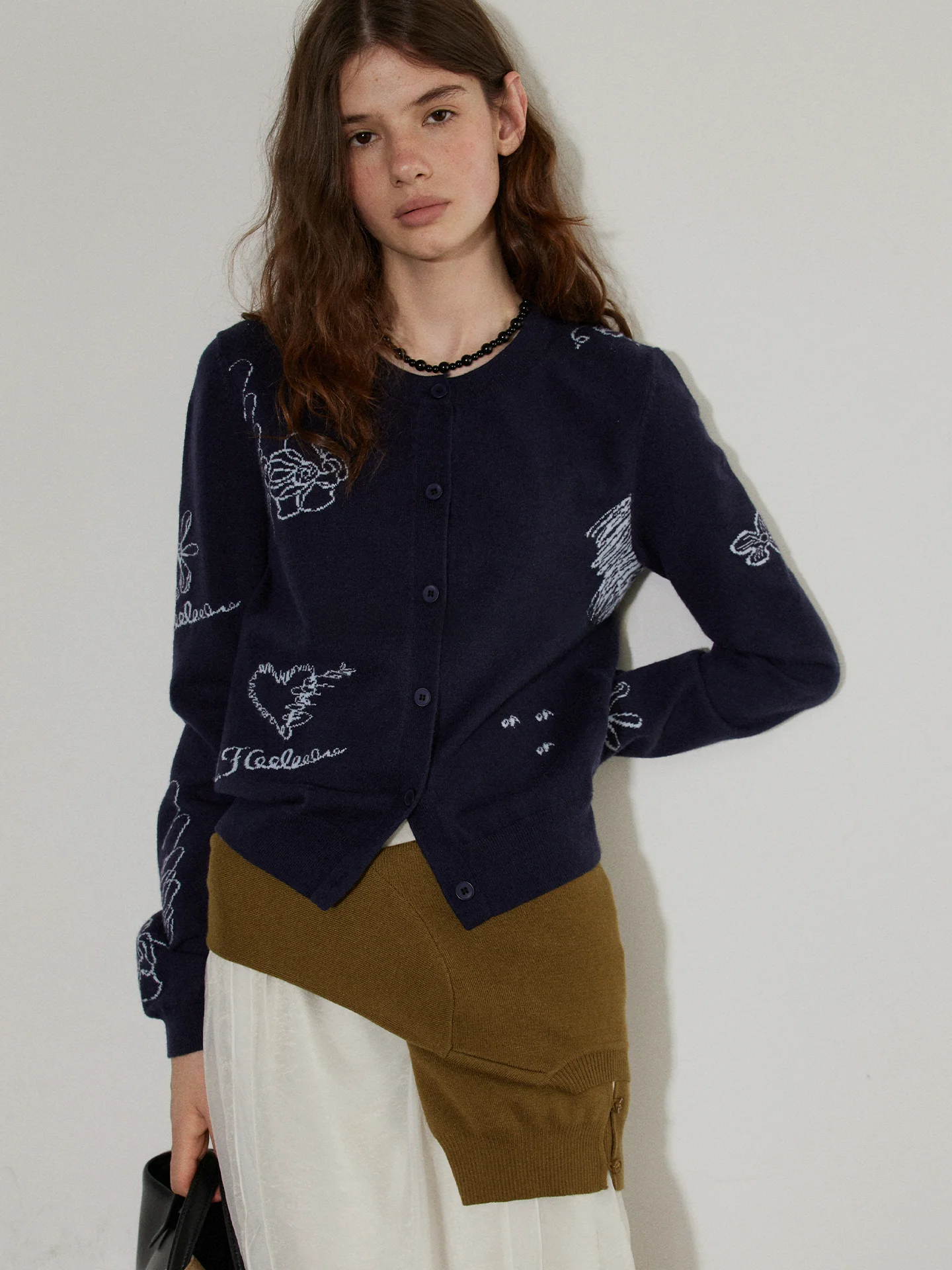 

Lofi Choose Women's Loose Knitted Cardigan Autumn New Sle Embroidery Color Blo Design Sense Casual Versatile Top