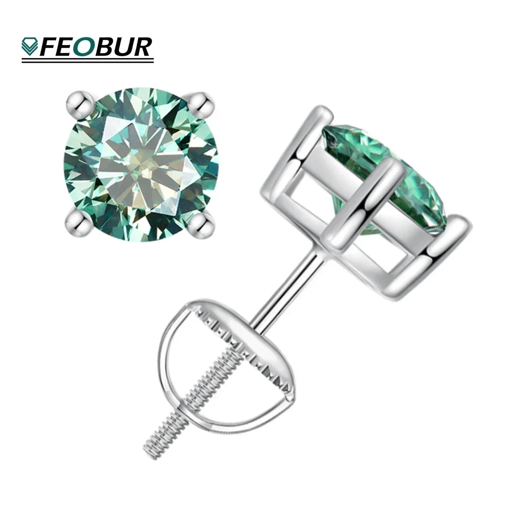 

FEOBUR 1/2CT Green Moissanite Stud Earrings Screw Backs 925 Sterling Silver Plated 18K White Gold Diamond Earring for Women Men