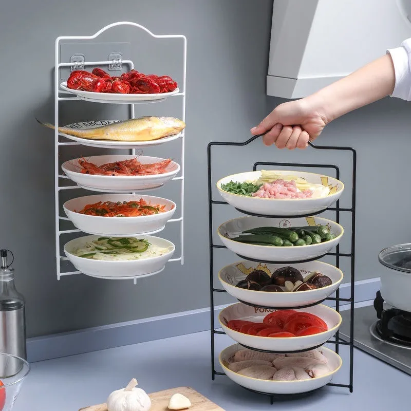 Multi-Tier Dish Tray Storage Rack Household Hot Pot Side Dish Prep Shelf Kitchen Accessory