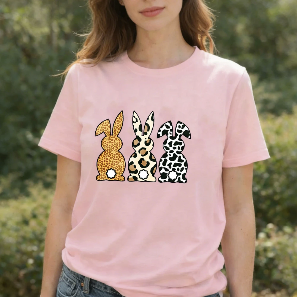 Animal Print Bunny Giraffe Leopard Cow Pattern Rabbit Silhouettes with Tail Graphic Retro Trendy Festive Casual Easter T-Shirt