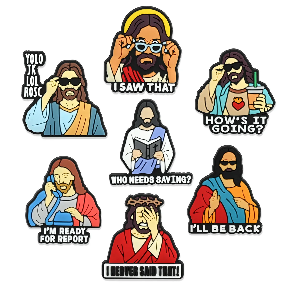 Humor Slogan Cartoon God Character Shoe Charms Soft PVC Removable Clog Funny Phrase Hole Shoes Decor DIY Shoe Decoration Gift