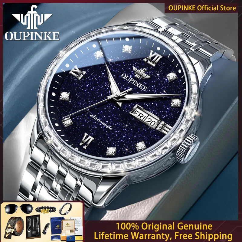 

OUPINKE 3258 Luxury Brand Men Watch Business Roman Scale Calendar Week Watch High end Original Automatic Mechanical Men Watch