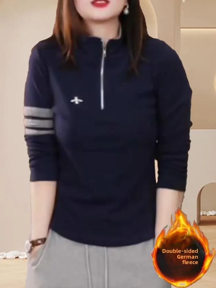 Top invernale da donna versatile in velluto double face color blo f zip lunga base Sve irt Faionable antietà