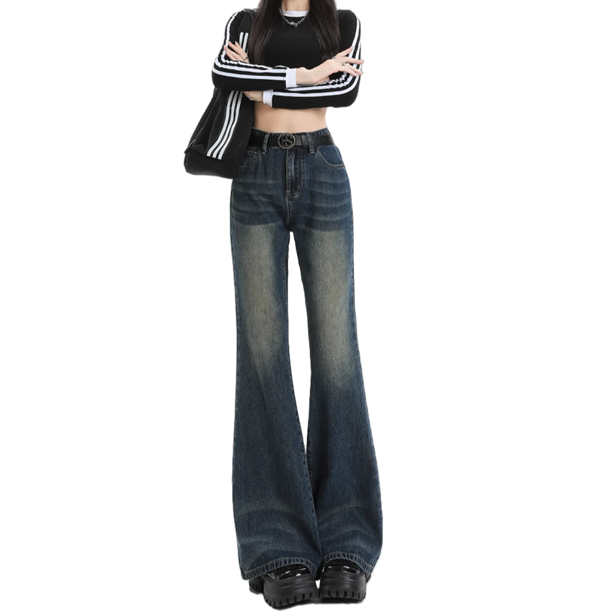

American Retro High waisted micro flared jeans Women's Slim High Street Long Pants Fashion and leisure Denim Trousers Autumn New