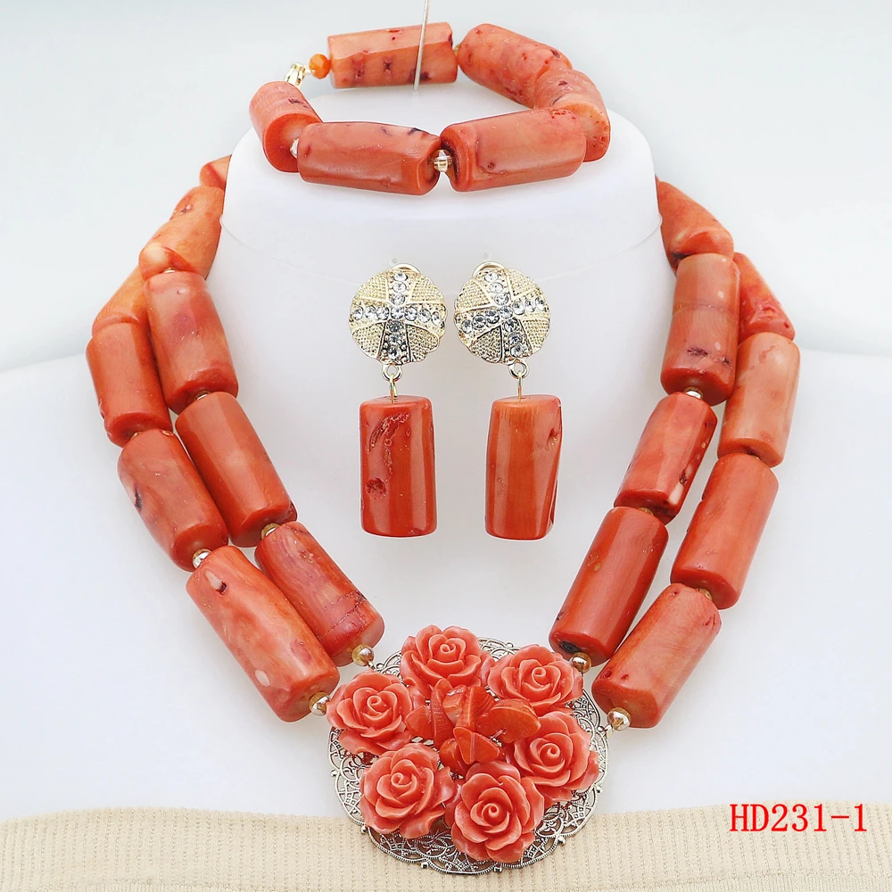 

Nigeria Wedding Natural Orange Coral Beads Bridal Necklace Jewelry Set Wedding Dress Accessories Ladies Wedding Jewelry