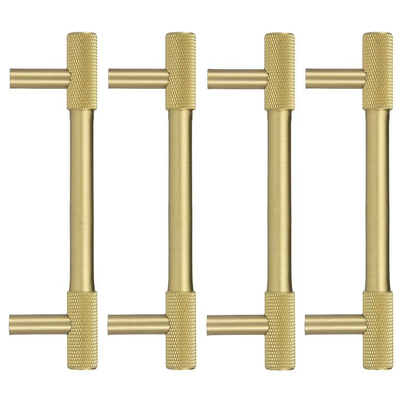 

4PCS Solid Pure Brass Knurled T-Bar Furniture Pulls Handles Drawer Knobs Cupboard Wardrobe Kitchen TV Wine Cabinet Pulls Knobs