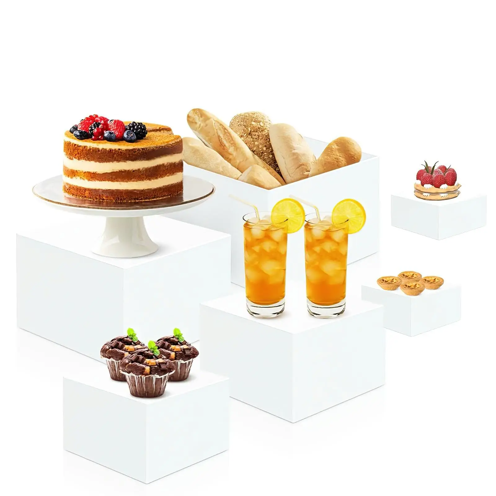 4pcs Acrylic Buffet Riser Food Display Stands Stackable Table Dessert Cake Party Buffet Display Decorating Box 4 Different Sizes