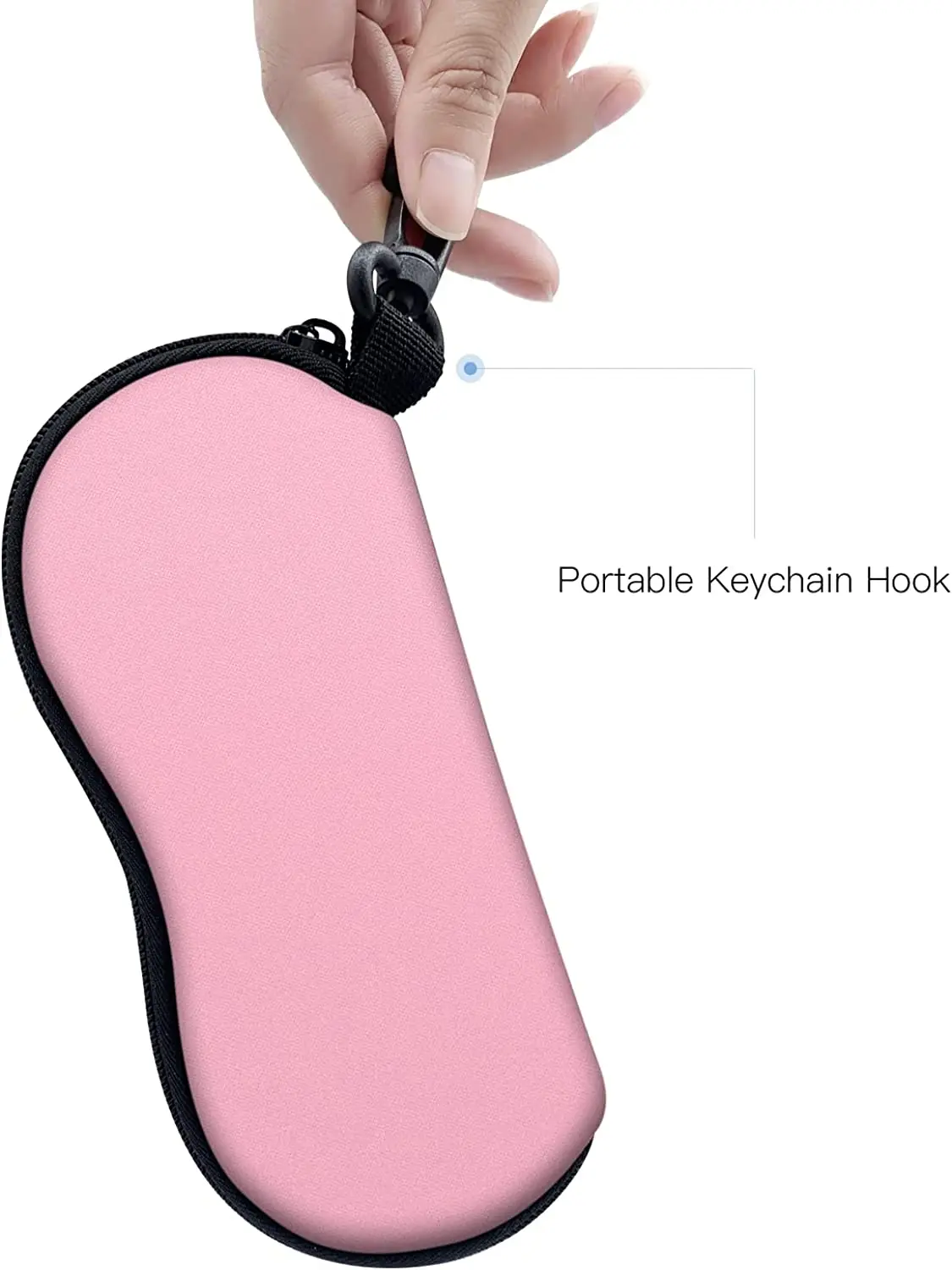 Simple Color Pink Blue Yellow Black White Sunglasses Soft Case with Carabiner Ultra Light Neoprene Zipper Eyeglass
