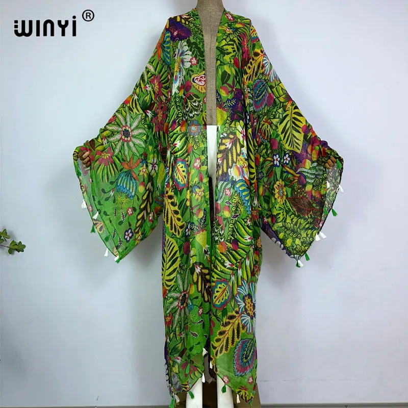 WINYI new summer Kimono Women Retro bohemian print Cardigan Female Blouse Loose Casual beach Cover Up party kuwait kaftan