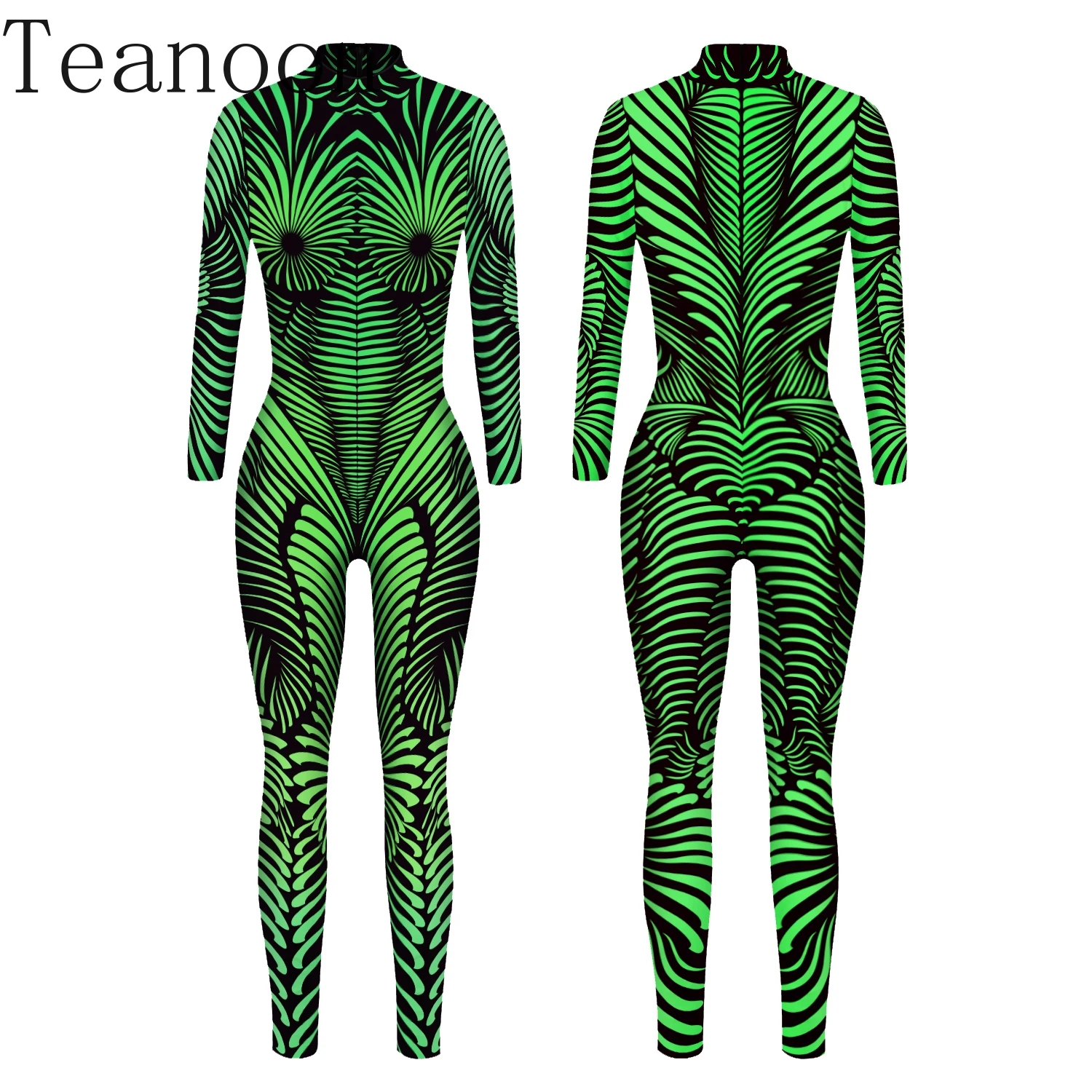 Teanoon Native Green Halloween Cosplay Costume Adult Woman Zentai Bodysuits Party Show Elastic Tight Outfit Festival Jumpsui