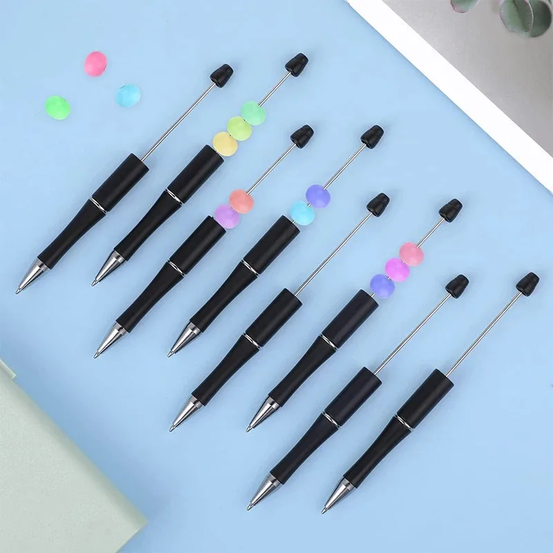 30pcs DIY Creative Black Glitter Plastic Beadable Pens Ballpoint Pen Black Ink Beaded Pens for School DIY School Office Supplies