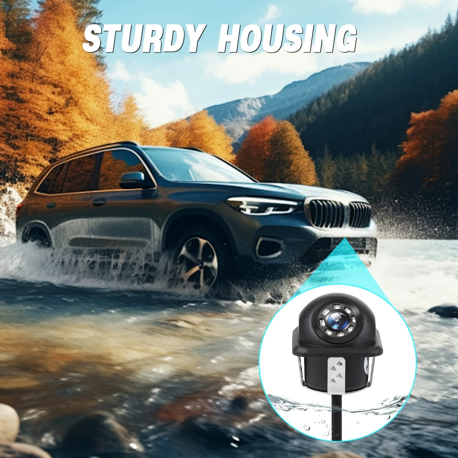 Car Backup Camera with 8 LED Lights, Wide Angle Rear View Reverse Camera for Sedans, SUVs, MPVs, Trucks & Pickups, Night Vision