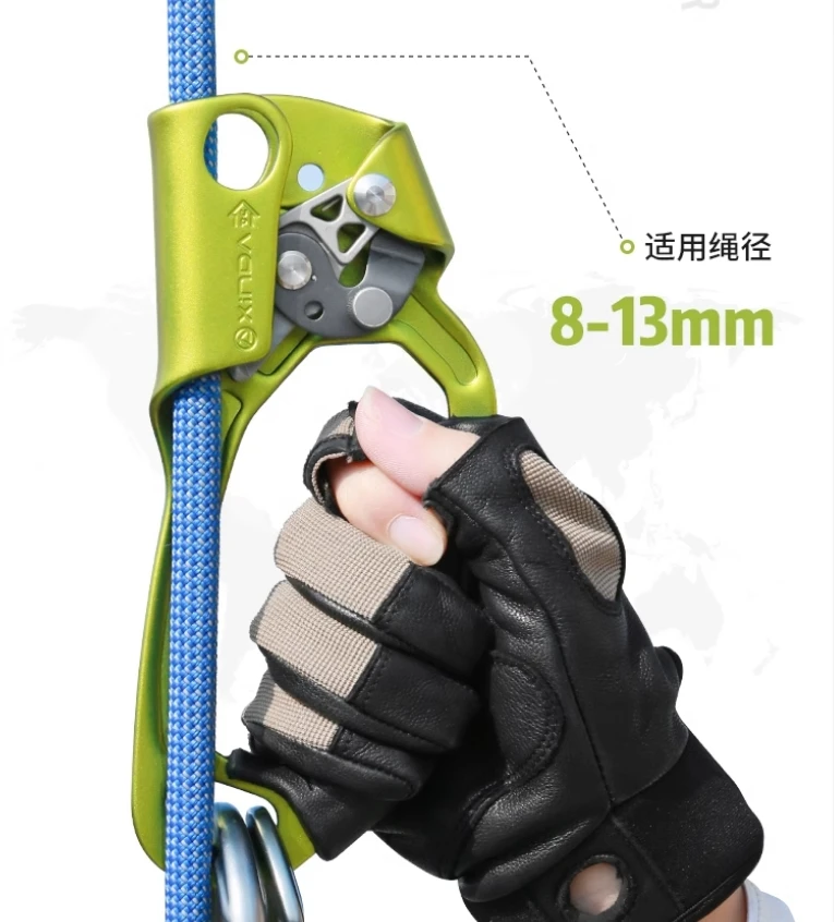 XINDA CE High Quality 6061 Aluminium Steel Ascender Right/Left Hand Tree Rappelling Rope Clamp Rock Climbing Work Height Durable