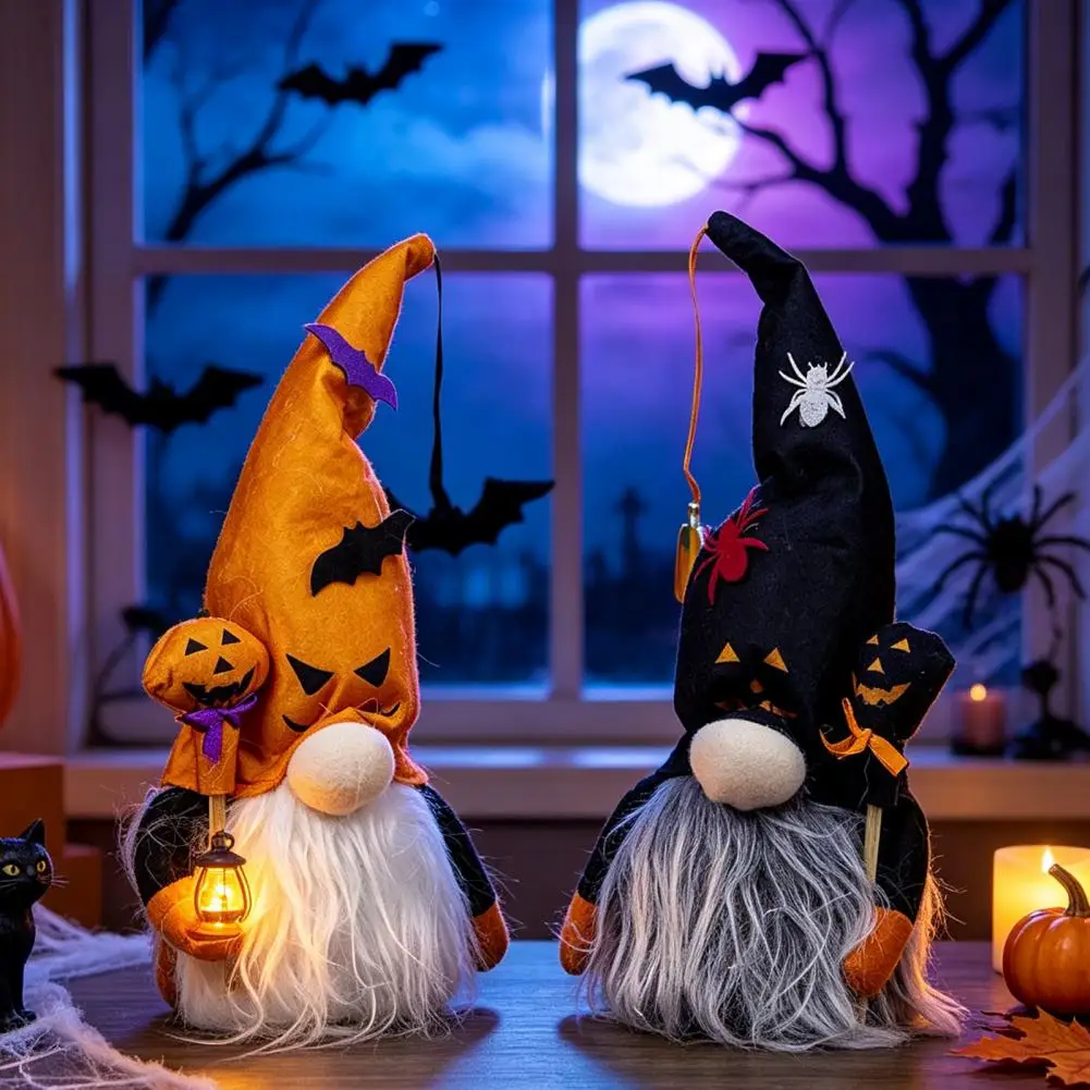 Handmade Felt Hanging Ornaments Halloween Plush Gnome Decorations Halloween Light Up Gnome Decoration Spooky Swedish Tomte Elf