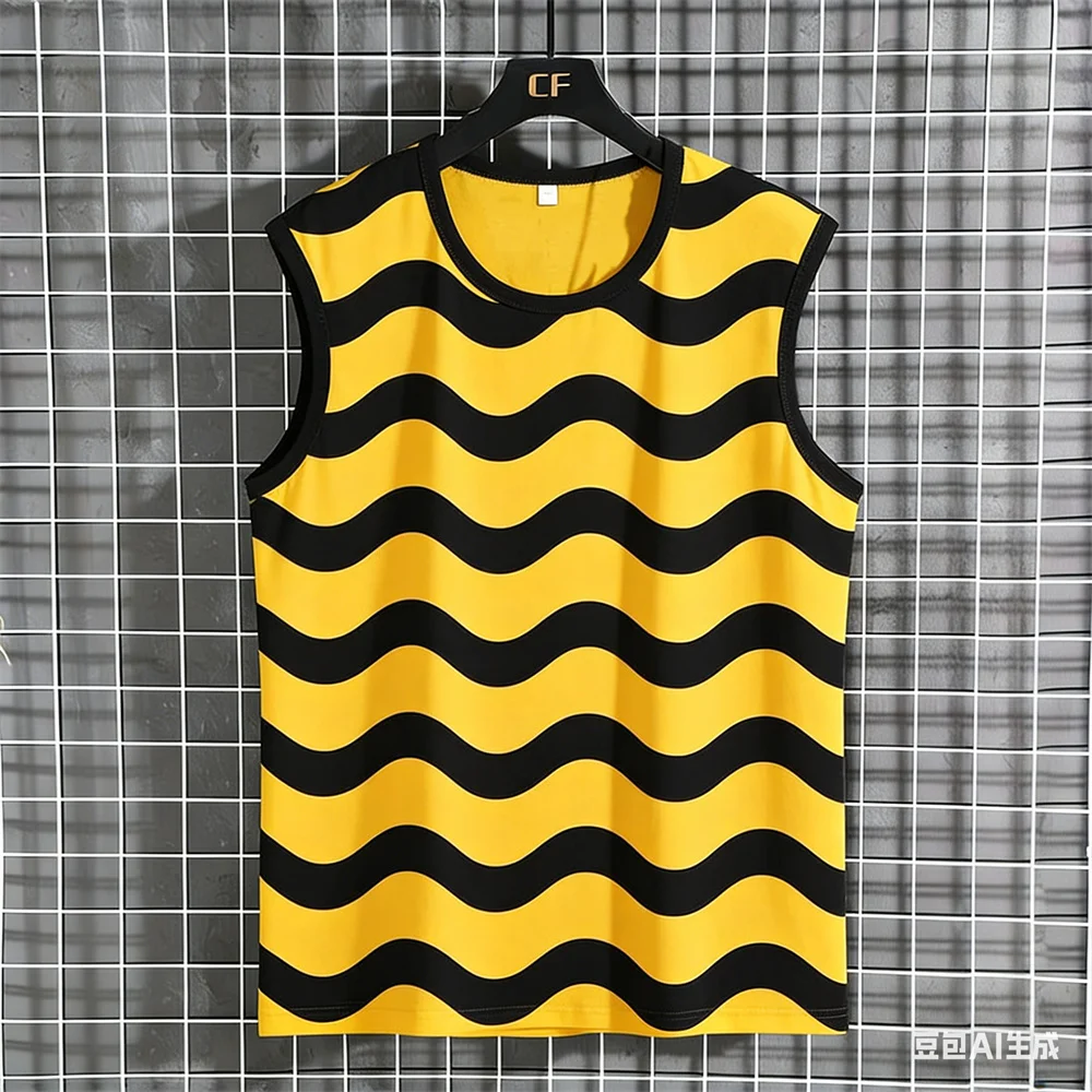 Summer Men's Sleeveless T-Shirt Summer 100_ polyester men's t-shirts and tank tops Leisure sports vest Striped Home Mens T-shirt