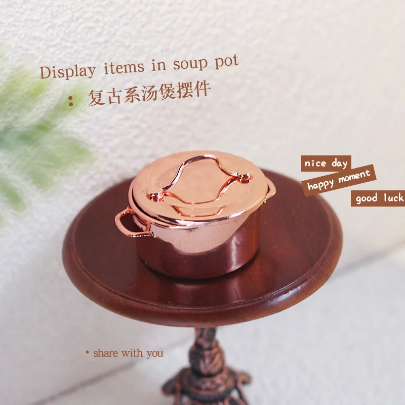 1:12 Miniature Toys Model Scene Doll House Accessories Kitchen Ornaments Miniature Covered Saucepan Retro Pot Tall Pot Decor