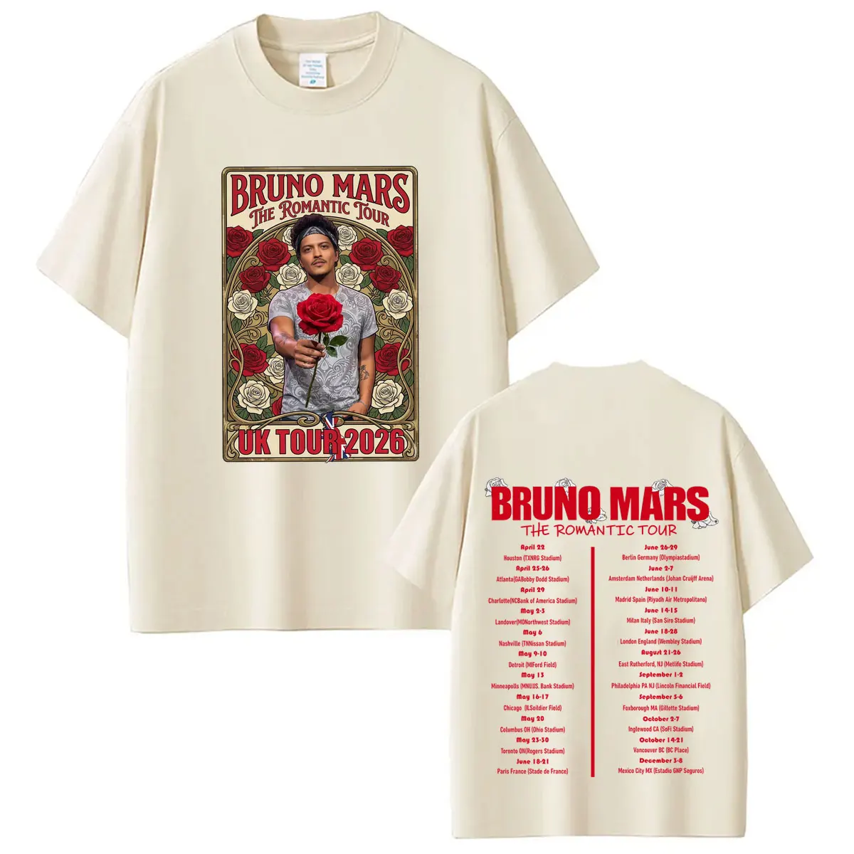 Bruno Mars The Romantic Tour 2026 T-shirt Man Woman Hip-hop T-shirts Short Sleeve Loose Oversized Aesthetic Trendy T-shirts Tops