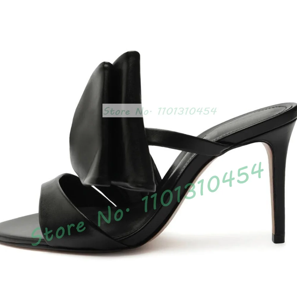 Red Big Bowknot High Heels Mules Women Sexy Open Toe Elegant Metallic Shoes Ladies Summer Chic Trendy Slender Stiletto Slippers