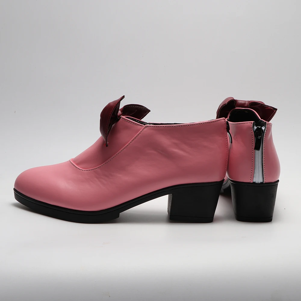 รองเท้าคอสเพลย์มาริอาห์ เกม JOJO รองเท้าส้นสูงสีชมพู บทบาทสมมติ รองเท้าบูทหนังเทียมสำหรับผู้หญิง