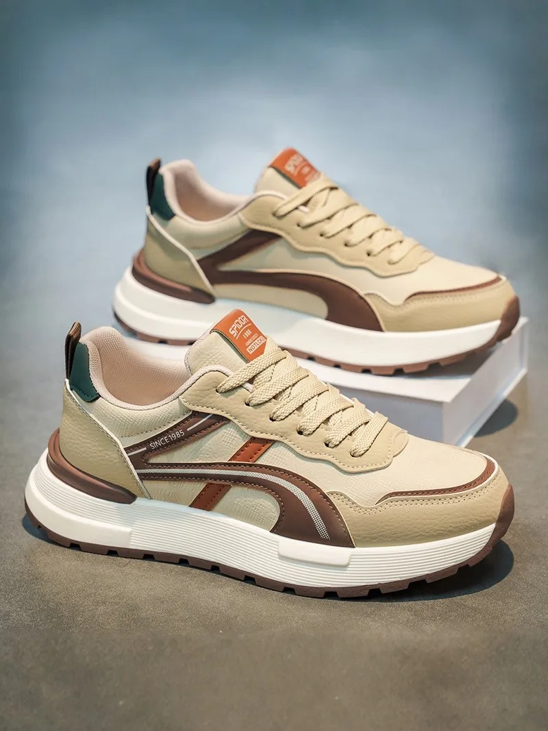 Casual Sporty Men's Shoes Summer Trendy All-Match Youth Leisure Thick Bottom Heightening Dad Cool Shoes Synthetic Leather