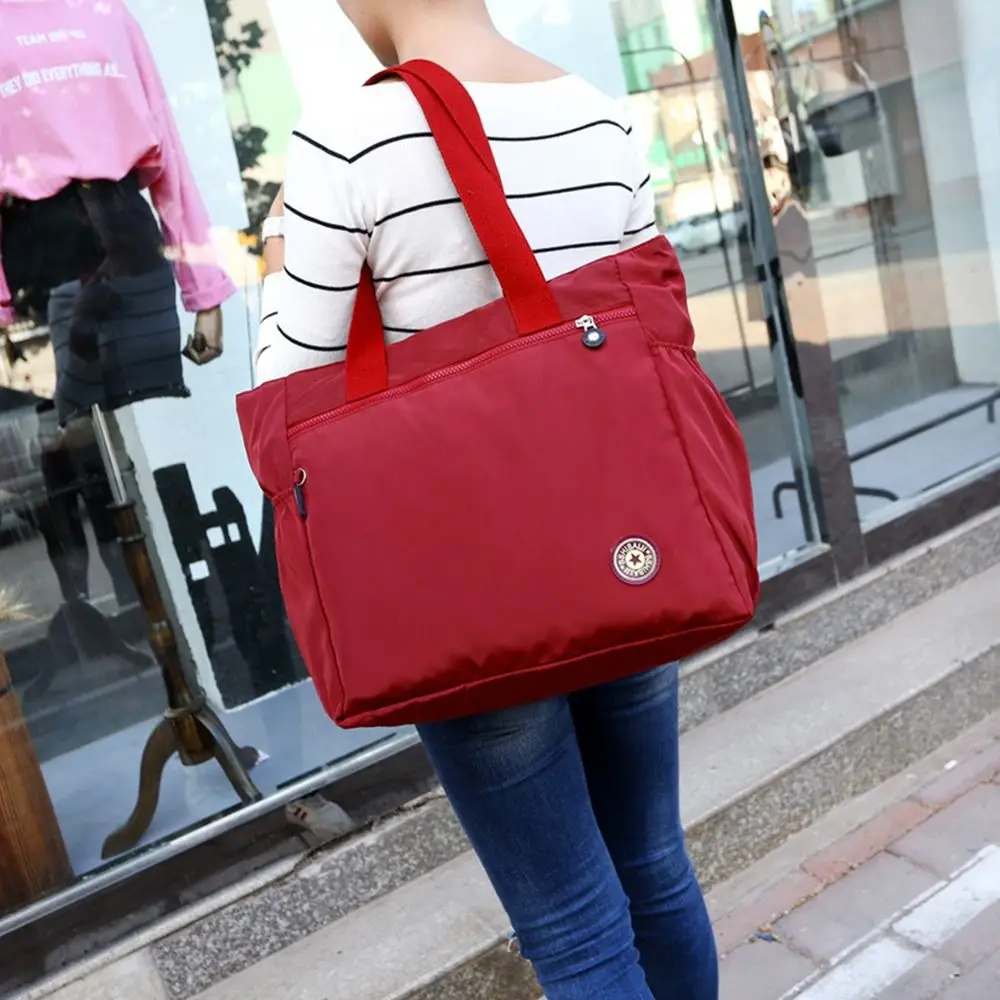 Women Nylon Tote Bag Fashion Handbag Large Capacity Shopping Bag Solid Color Ladies Purse Pouch Shoulder Bag